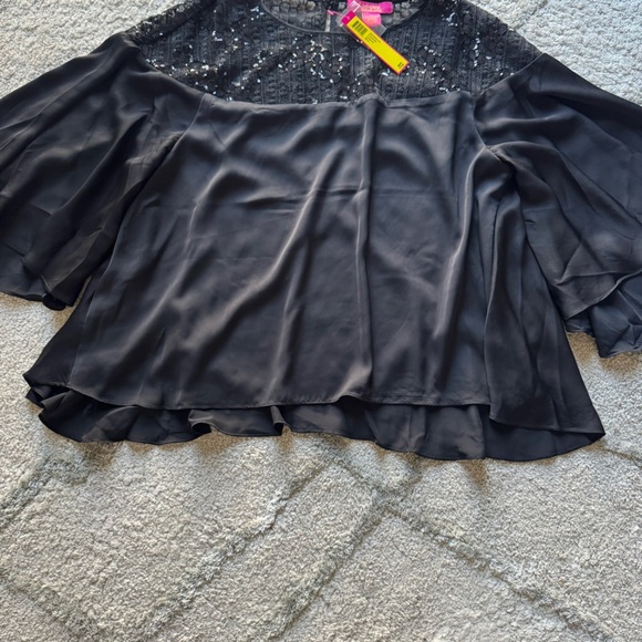 Catherine Malendrino Cora black sequin silky top party blouse flutter XL new - Picture 5 of 9